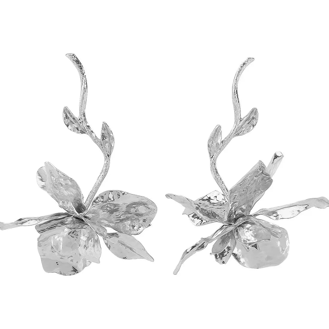Vintage Metal Flower Leaf Earrings for Women Punk Multi-Layered Nature Design