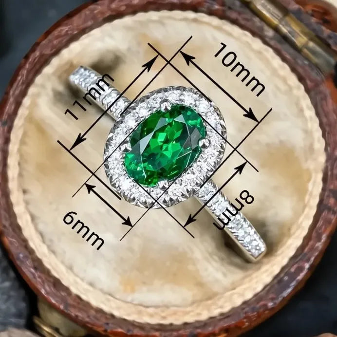 Elegant Silver Oval Green CZ Ring for Women Wedding Engagement Jewelry