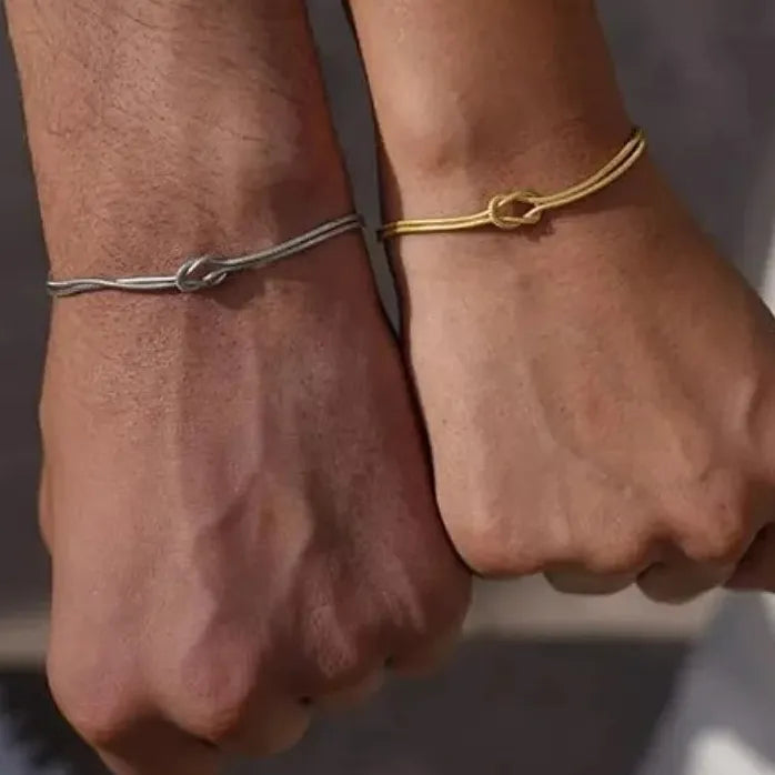 Gold & Silver Thin Snake Chain Couple Bracelet Stainless Steel Knot Unisex Bangle