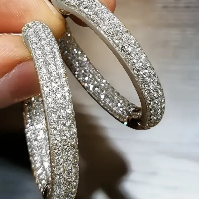 Full Bling Iced Out Big Circle Hoop Earrings for Women Cubic Zirconia Trendy Fashion Jewelry