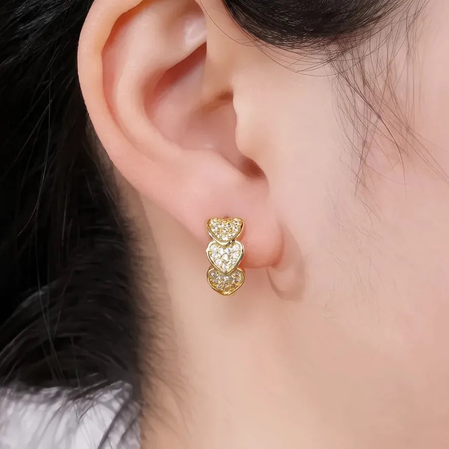 Gold Color Heart Hoop Earrings Women’s Bridal Wedding Dainty CZ Paved Love Jewelry