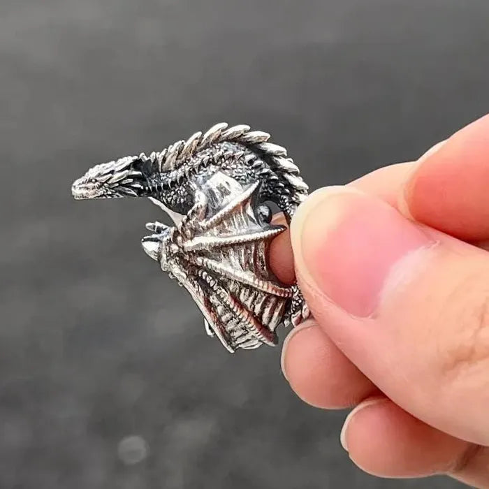 Gothic Punk Dragon Ring Featuring Pterosaur Wings Adjustable for Men Women