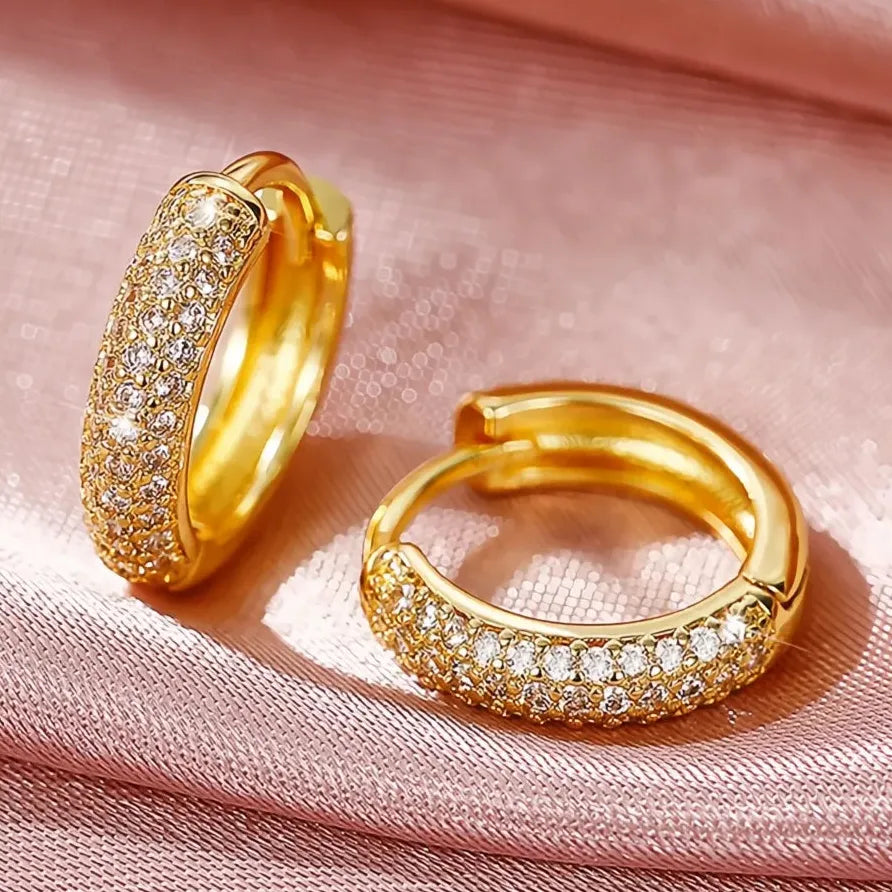 Elegant Geometric CZ Gold Color Hoop Earrings for Women Luxury Style