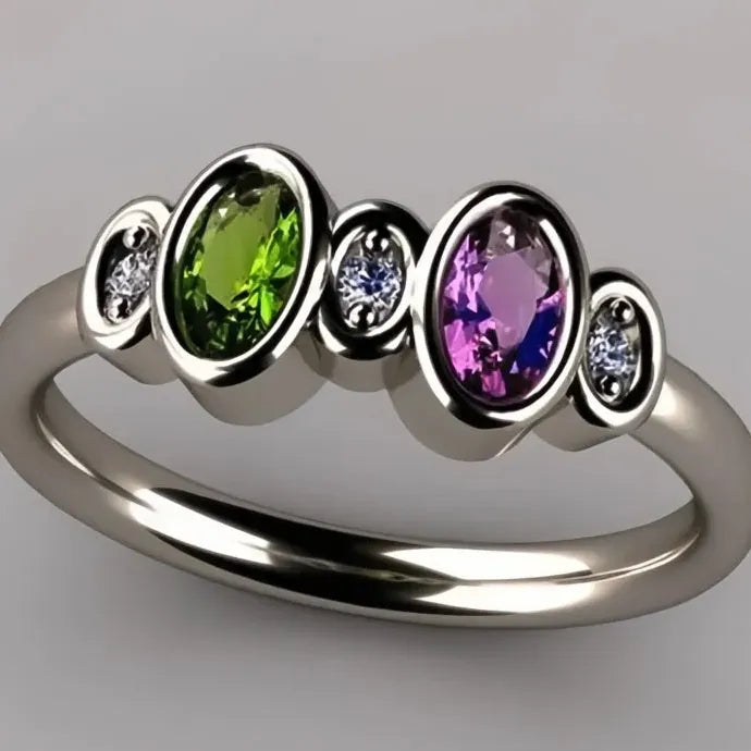 Vintage Geometric Brass CZ Rings for Women Olive Purple White Finger Ring