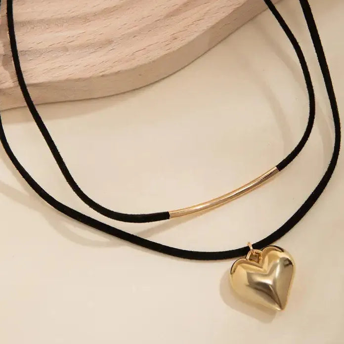 Hip Hop Geometric Heart Pendant Necklace for Women Velvet Rope Chain