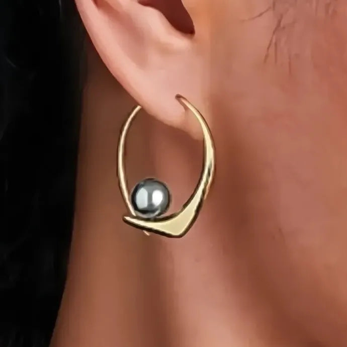 Black Pearl Hoop Earrings Women Wedding Daily Trendy Brass Jewelry