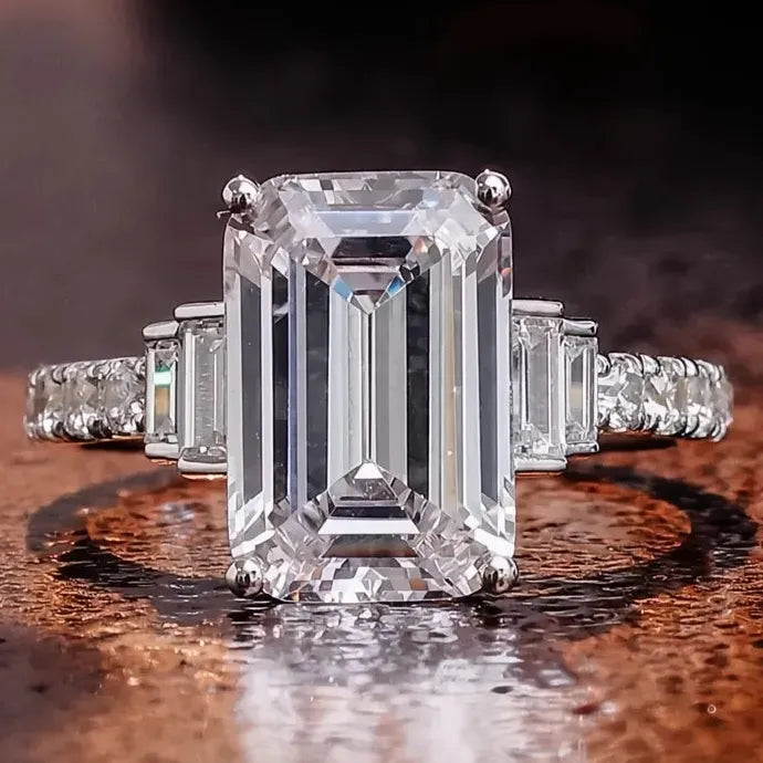 Women’s Silver Brass Zirconia Wedding Eternity Proposal Cocktail Ring