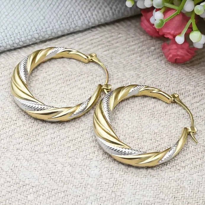 Two-Tone Geometric Metal Hoop Earrings for Women Wedding Party Gift