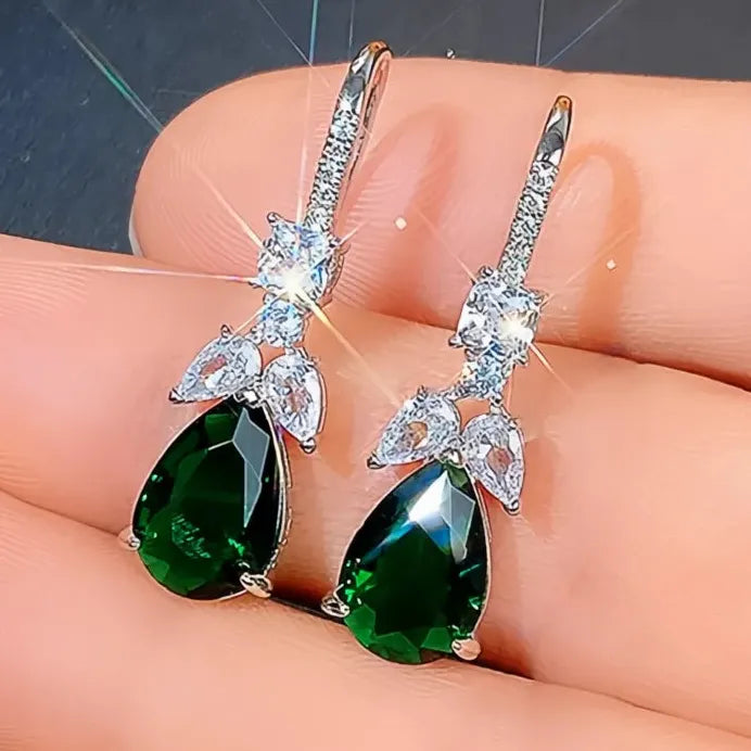 Noble Pear Shaped Green Cubic Zirconia Drop Earrings for Women Gift
