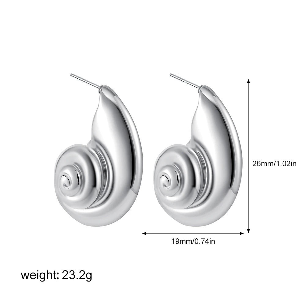 18K Gold Plated Stainless Steel Waterproof Ribbed Large Shell Stud Earrings