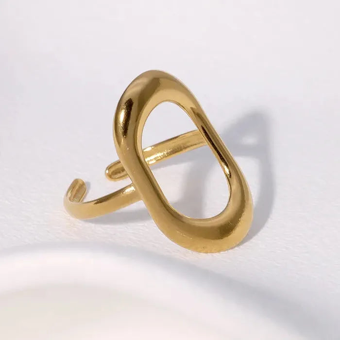 Stainless Steel Hollow Out Gold Color Geometric Resizable Ring for Women