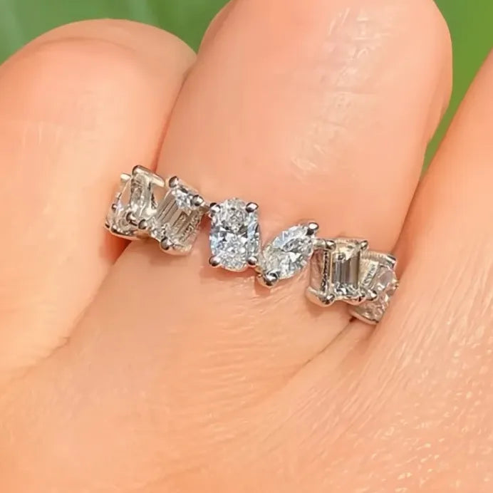 Elegant Geometric Cubic Zirconia Silver Wedding Engagement Ring for Women