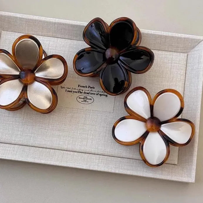 Glossy Acrylic Five Petal Flower Hair Claw Clip Floral Ponytail Accessory