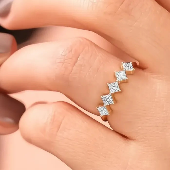 Princess Cut Square Cubic Zirconia Gold Color Wedding Ring for Women