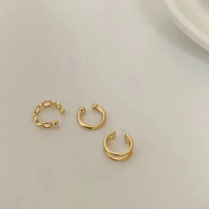 3Pcs Rhinestone Tassel C Shape Clip Earrings Zinc Alloy No Piercing Gift