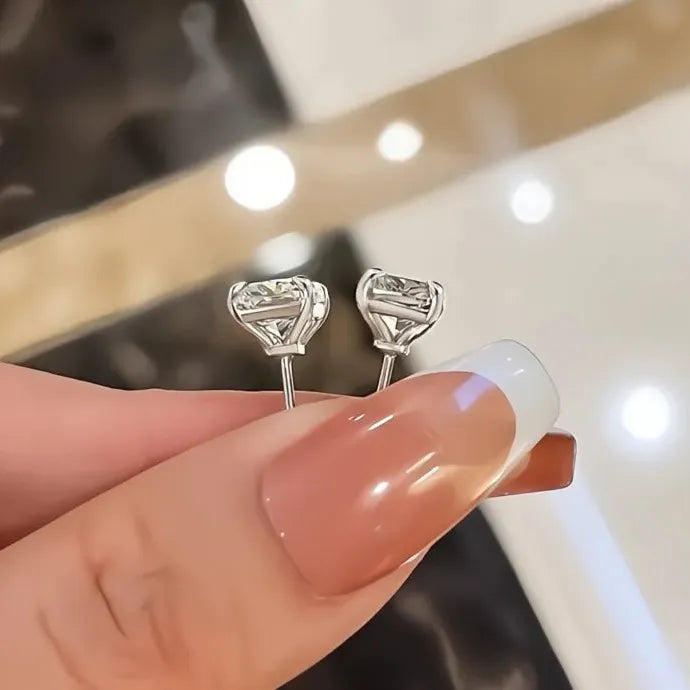 Silver Cubic Zirconia Geometric Stud Earrings Copper Alloy Stylish Jewelry