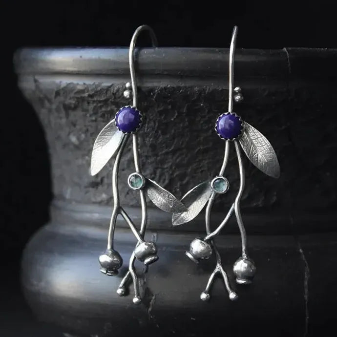 Silver Blueberry Plant Earrings Elven Style Botanical Copper Jewelry