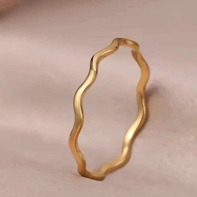 Minimalist Irregular Sea Wave Brass Ring for Women Elegant Wedding Fashion Jewelry Gift