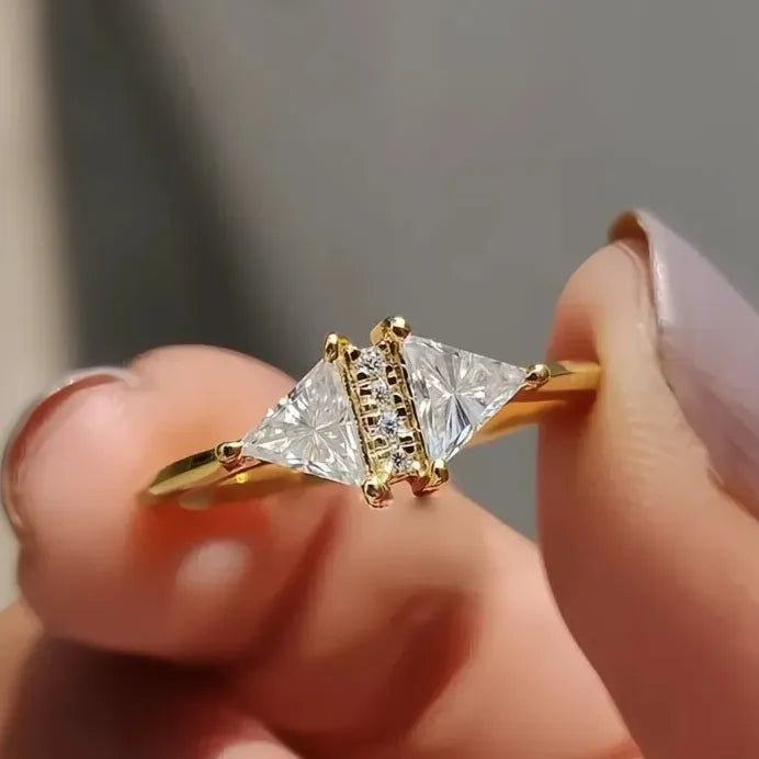 Elegant Triangle Cubic Zirconia Women’s Gold Color Wedding Band Ring