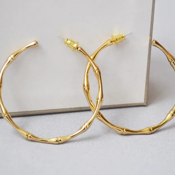 Classic Gold Bamboo Knot Drop Earrings for Women Metal Geometry Jewelry Gift