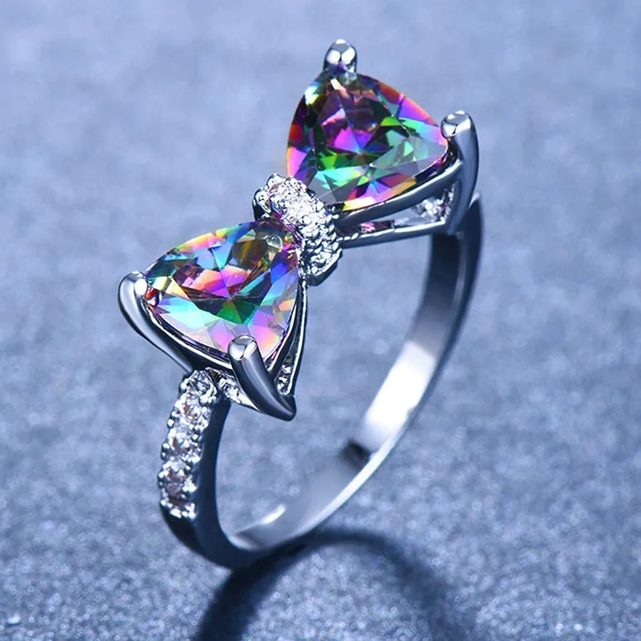 Multi-colored CZ Geometric Bow Ring for Women Wedding Party Gift