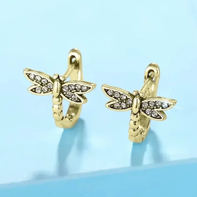 Dragonfly Hoop Earrings for Women Brass Cubic Zirconia Trendy Jewelry