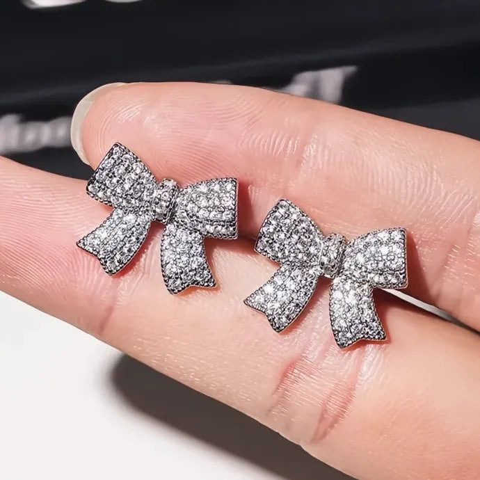 Delicate Bowknot Copper CZ Stud Earrings for Women Wedding Jewelry Gift