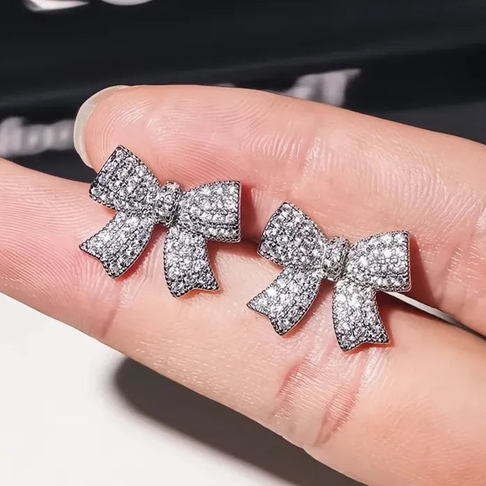 Stylish Bow Stud Earrings for Women with Sparkling Cubic Zirconia