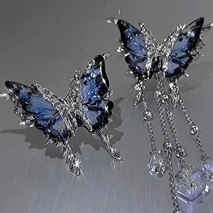 Copper Butterfly Tassel Earrings Romantic Insect Studs for Women Gift Jewelry