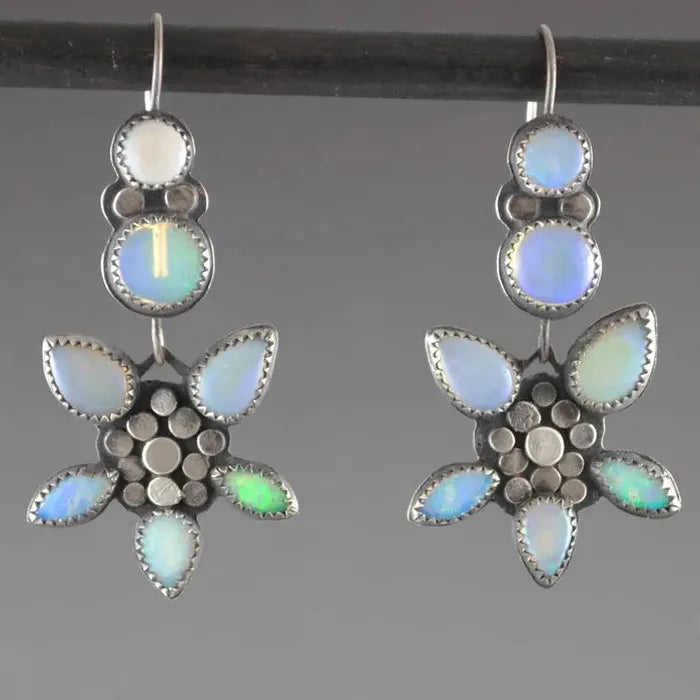 Bohemian Long Drop Earrings Set Zinc Alloy Imitation Moonstone Retro Ethnic Gift