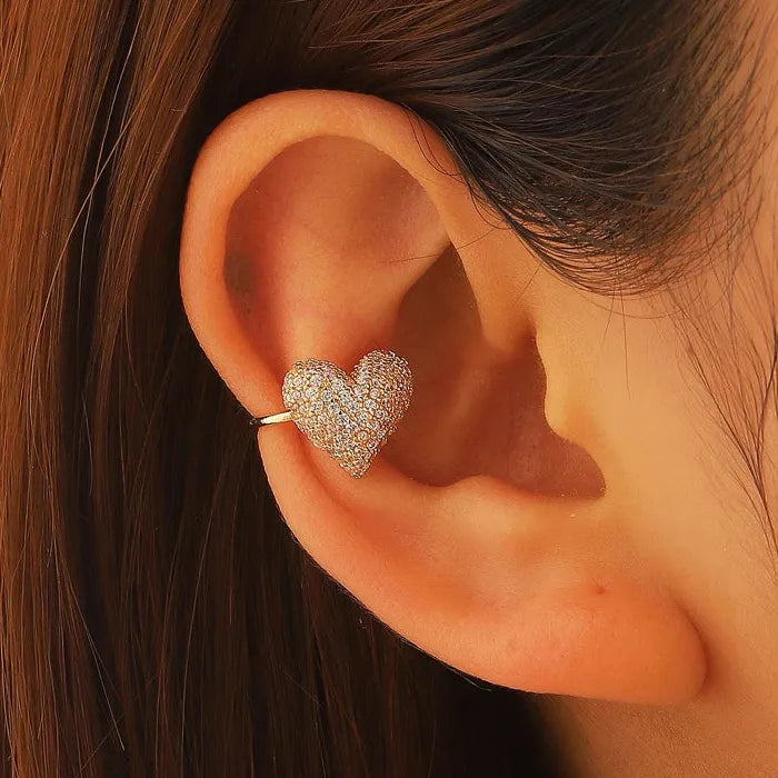 Adjustable Zircon Heart Clip Earrings for Women Vintage Zinc Alloy Gift