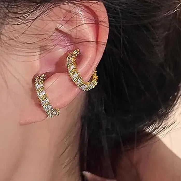 Delicate Zircon Hollow Five Petal Flower Clip Earrings Ear Cuff Women Gift