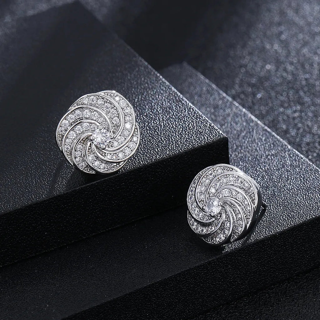 Eternity Green CZ Stud Earrings Gold Color Copper Bridal Wedding Jewelry