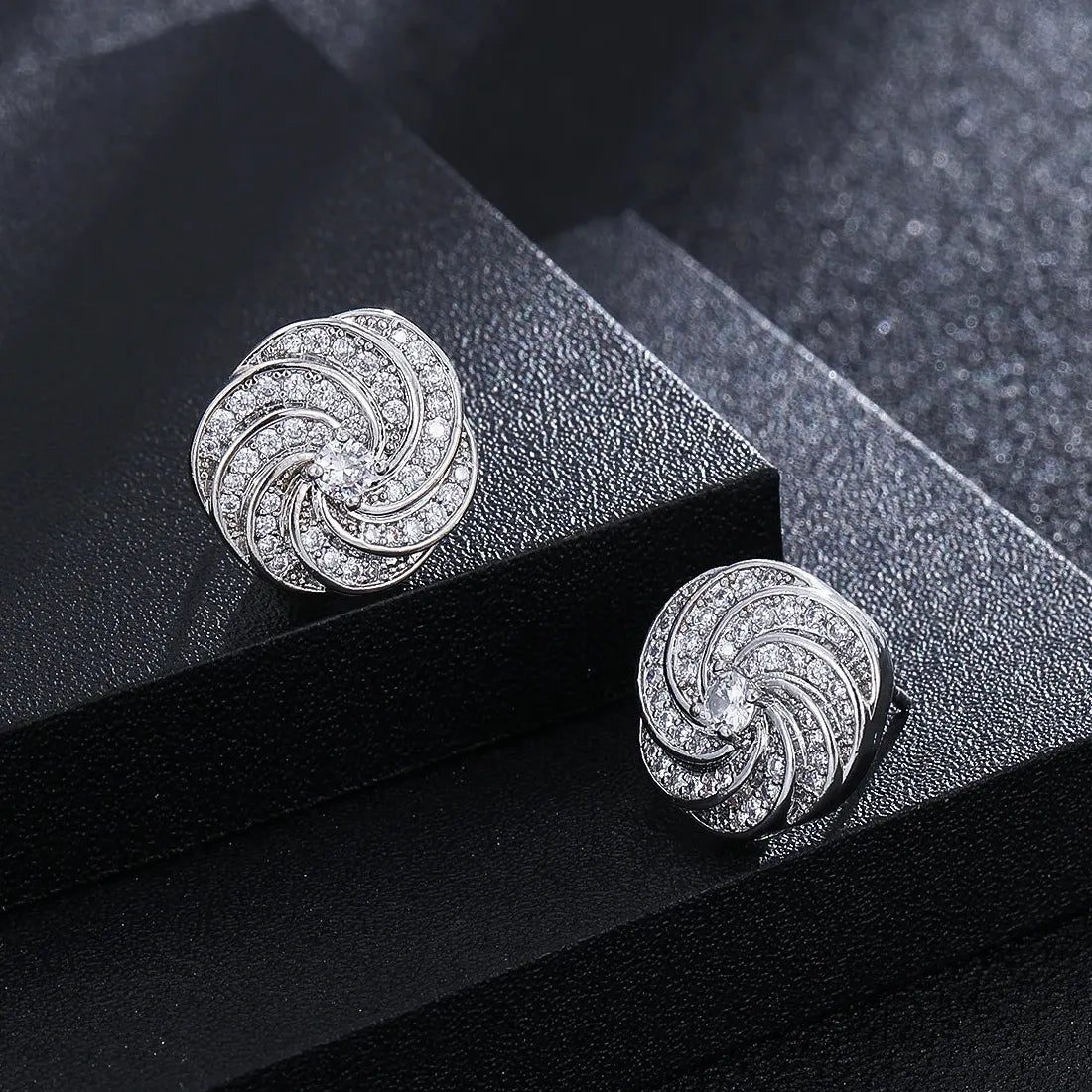 Eternity Green CZ Stud Earrings Gold Color Copper Bridal Wedding Jewelry