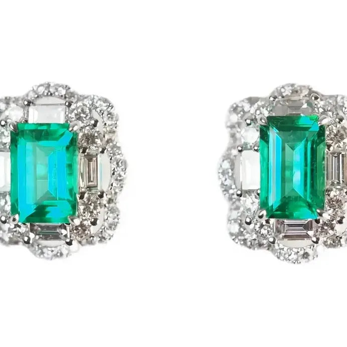 Green Geometric Cubic Zirconia Silver Stud Earrings Bridal Jewelry