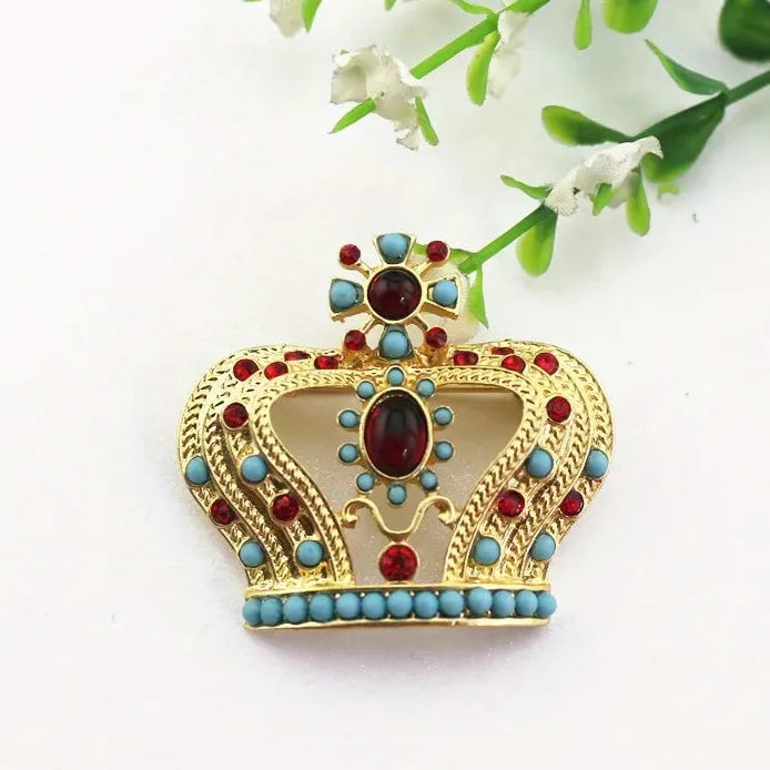 Antique Court Crown Brooch Vintage Gemstone Shawl Pin Corsage