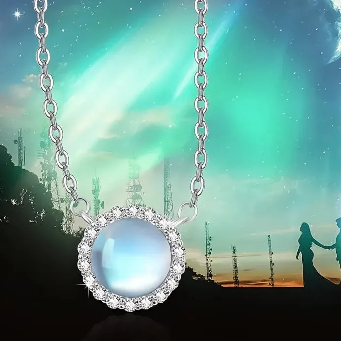 Elegant Round Imitation Moonstone Pendant Necklace for Women Wedding Jewelry
