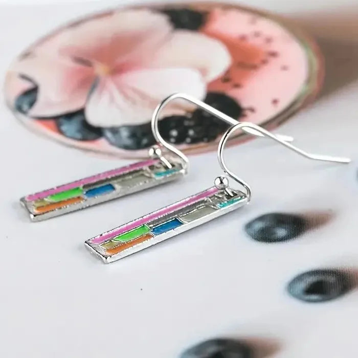 Rectangle Colorful Pattern Dangle Earrings Zinc Alloy Retro Ethnic Jewelry Gift