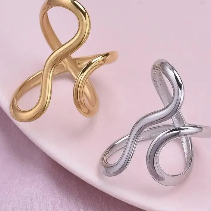 Vintage Stainless Steel Geometric Open Cocktail Ring for Women Men Gift Party