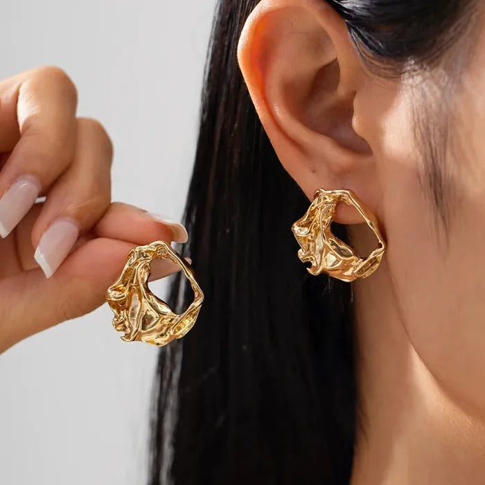 Punk Irregular Geometry Metal Stud Earrings Women Summer 2026 Gold Color