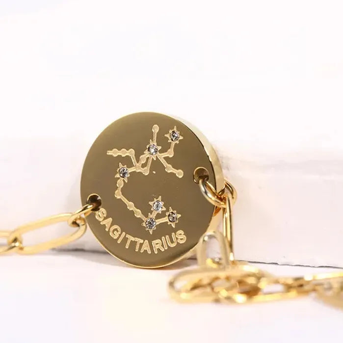 Handmade 12 Zodiac Sign Bracelet Titanium 18k Gold Plated Waterproof Hypoallergenic