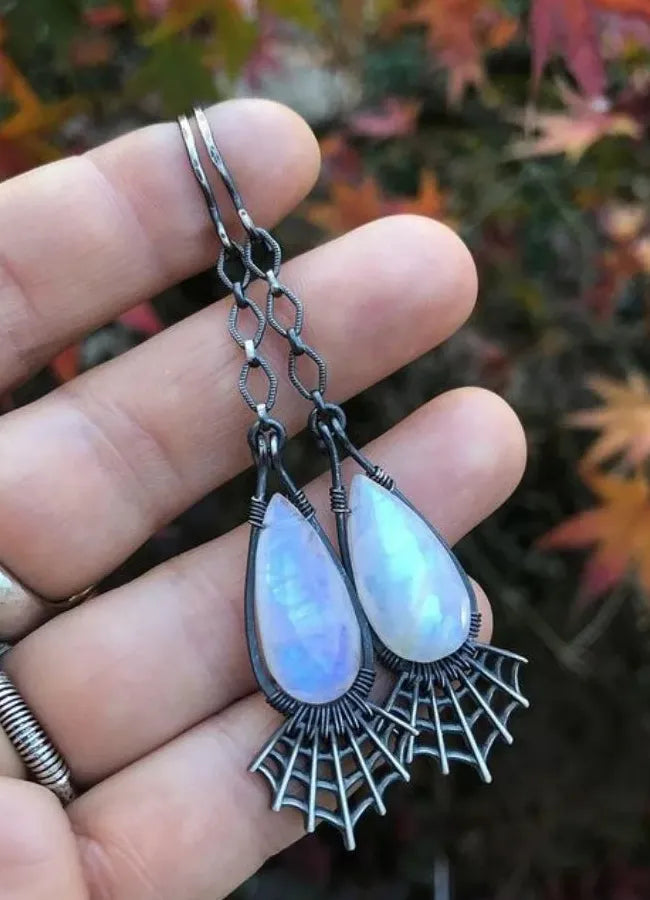 Retro Dream Catcher Pendant Earrings with Synthetic Moonstone Zinc Alloy Jewelry Gift