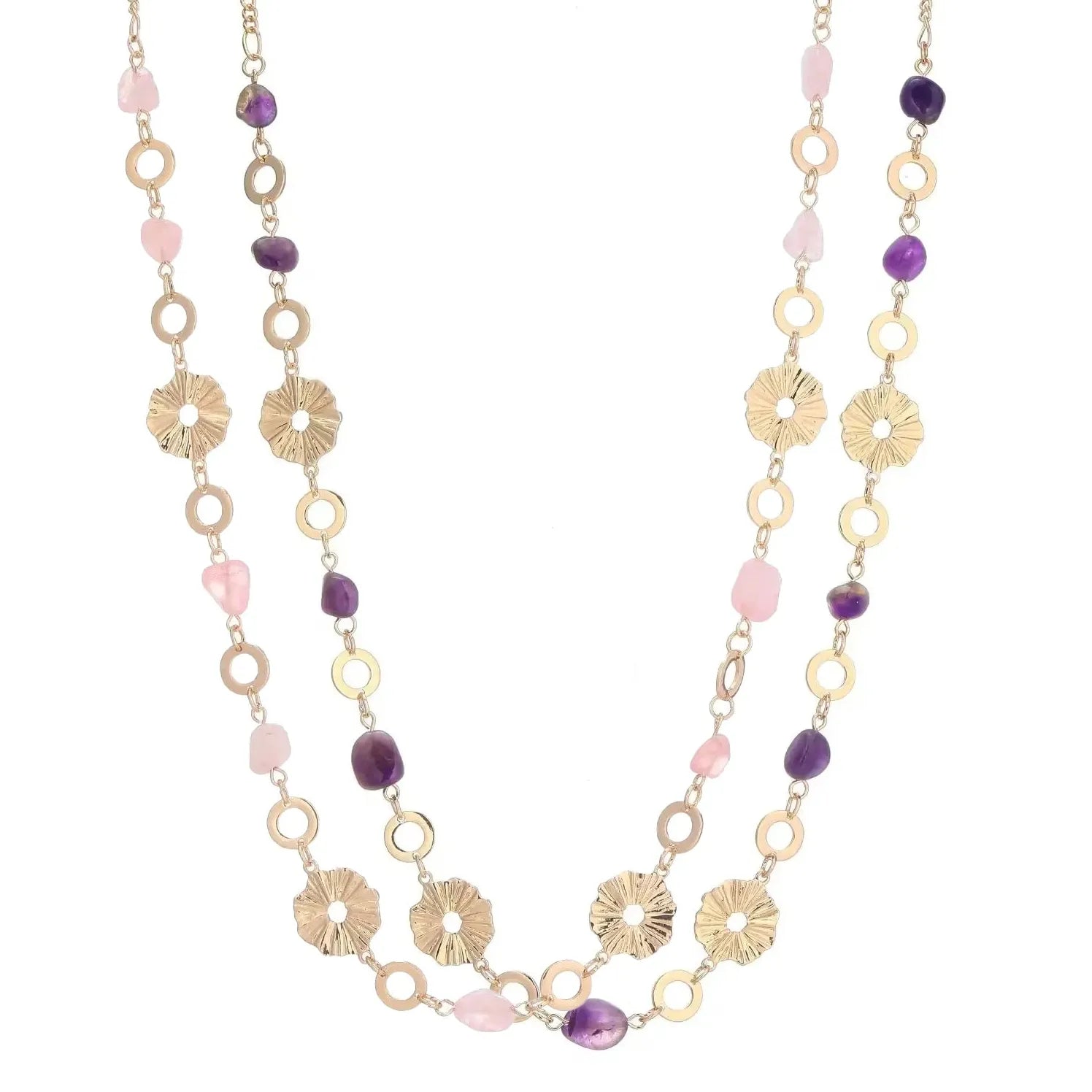 Boho Gold Plated Stainless Steel Long Chain Necklace Featuring Natural Stone Beads
