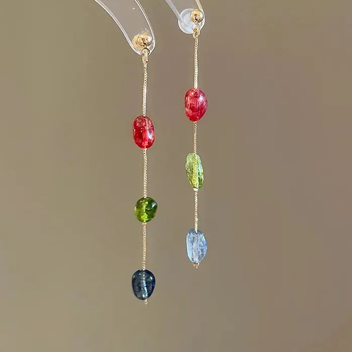 Classic Colorful Zircon Oval Drop Earrings for Women Vintage Style Jewelry