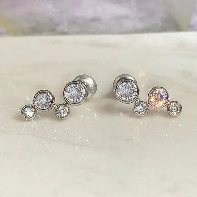 Silver Copper Crystal Cluster Spiral Ear Screen Cartilage Stud Earring