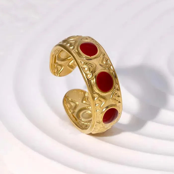 Adjustable Vintage Red Drip Oil Heart Ring for Women Stainless Steel 2025 Jewelry