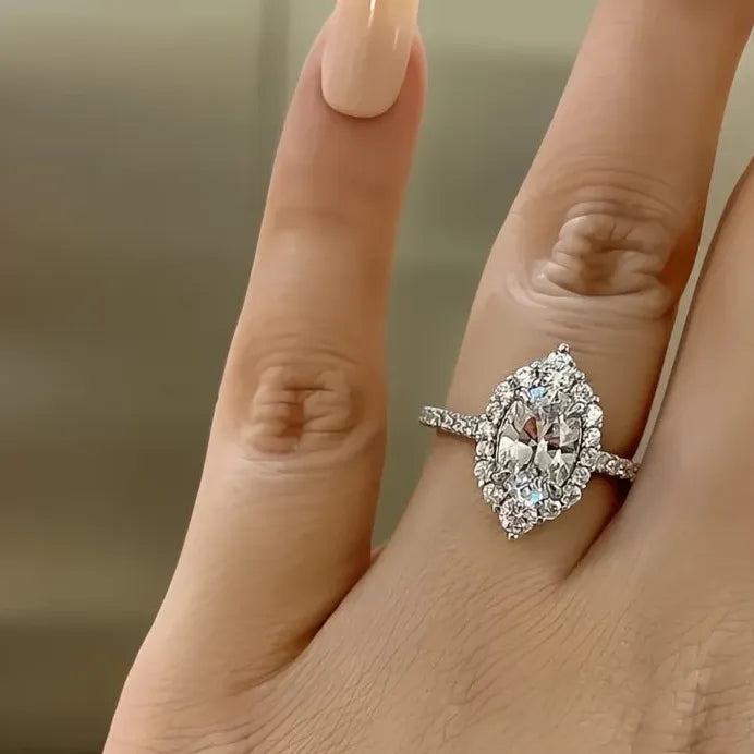 Women's Geometric Silver Wedding Band with Cubic Zirconia Accents