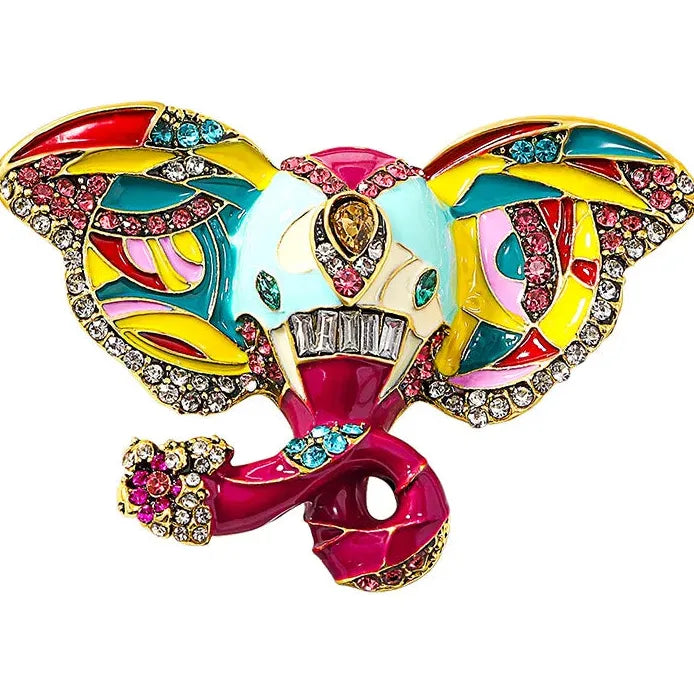 Vintage Colored Elephant Rhinestone Brooch for Women Stylish Accessory