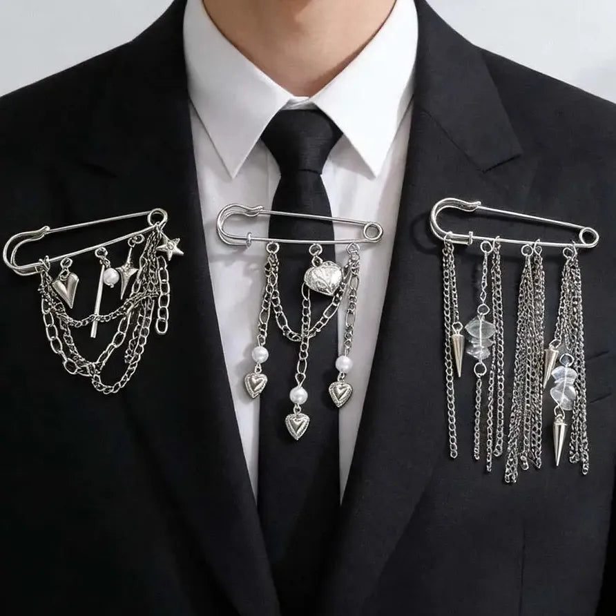 Heart Rivet Star Tassel Zinc Alloy Brooch Jewelry Accessory for Men Women