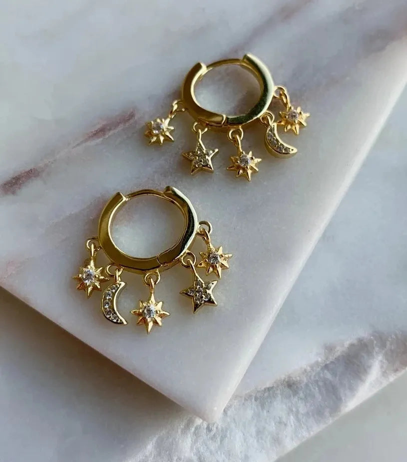 Korean Style Zinc Alloy Stars Moon Tassel Geometric Drop Earrings for Women